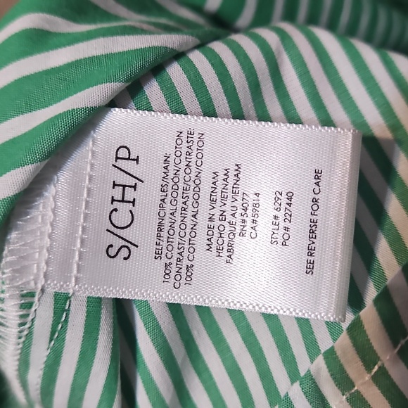 NWT CAbi Dad Shirt Green and White Striped Button Down Shirt - Picture 11 of 14
